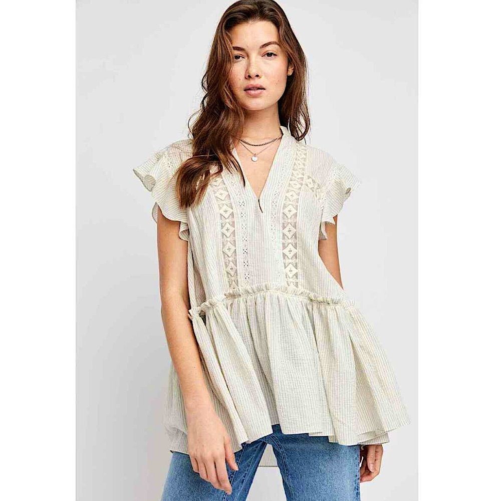 Free People Oversized Bohemian Baby Blues Tunic Flutter Sleeve Top New with tags